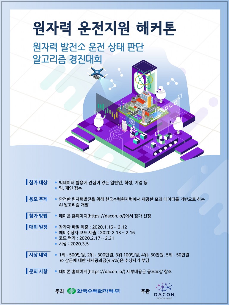 참고. 한수원, 원전 운전지원 해커톤(모델 개발 경진대회)포스터